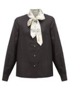 Matchesfashion.com La Prestic Ouiston - Montin Pussy-bow Silk-twill Blouse - Womens - Black Multi