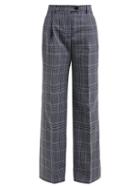 Matchesfashion.com Acne Studios - Checked Wide Leg Cotton Blend Trousers - Womens - Navy Multi