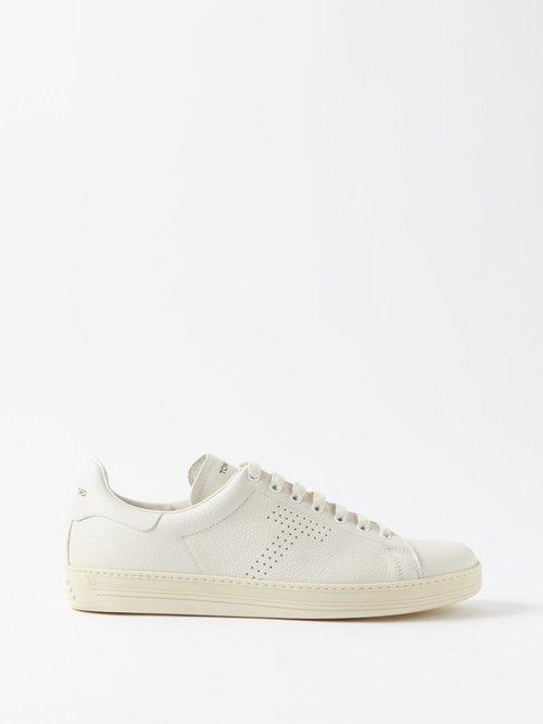 Tom Ford - Grained-leather Trainers - Mens - Cream White