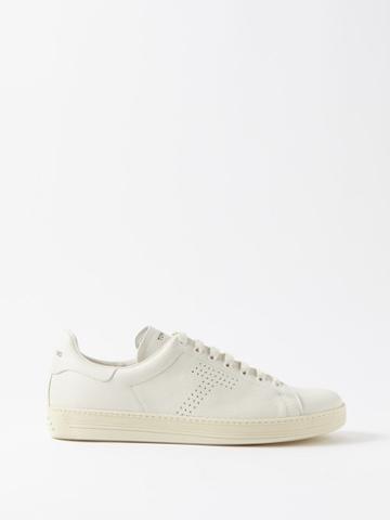 Tom Ford - Grained-leather Trainers - Mens - Cream White