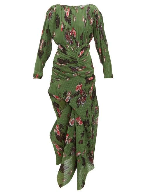 Matchesfashion.com Preen By Thornton Bregazzi - Ofira Pliss Floral Print Georgette Midi Dress - Womens - Green Multi