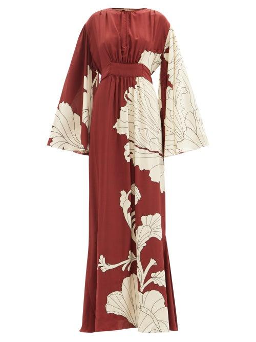 Johanna Ortiz - Collector Of Grace Floral-print Silk-crepe Dress - Womens - Burgundy