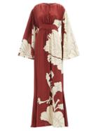 Johanna Ortiz - Collector Of Grace Floral-print Silk-crepe Dress - Womens - Burgundy