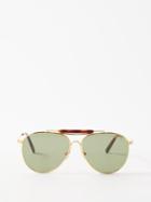 Tom Ford Eyewear - Raphael 02 Aviator Metal Sunglasses - Womens - Green Gold