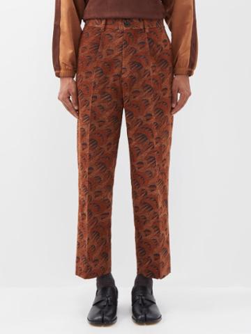 Sasquatchfabrix. - Far East Textured-jacquard Cropped Trousers - Mens - Brown