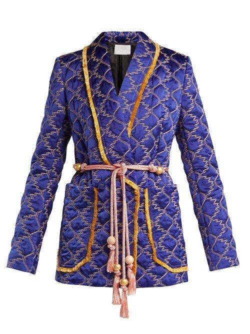 Matchesfashion.com Peter Pilotto - Double Breasted Quilted Satin Blazer - Womens - Blue