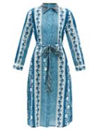 Ladies Beachwear D'ascoli - Rayna Floral-print Cotton-khadi Shirt Dress - Womens - Blue