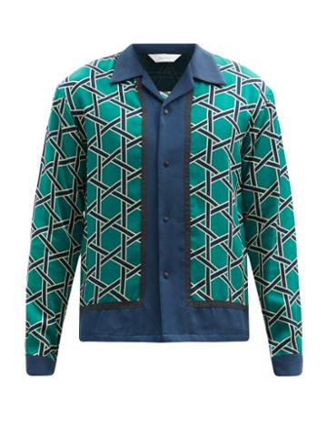Matchesfashion.com Sasquatchfabrix - Kagome Cuban-collar Graphic-print Lyocell Shirt - Mens - Green