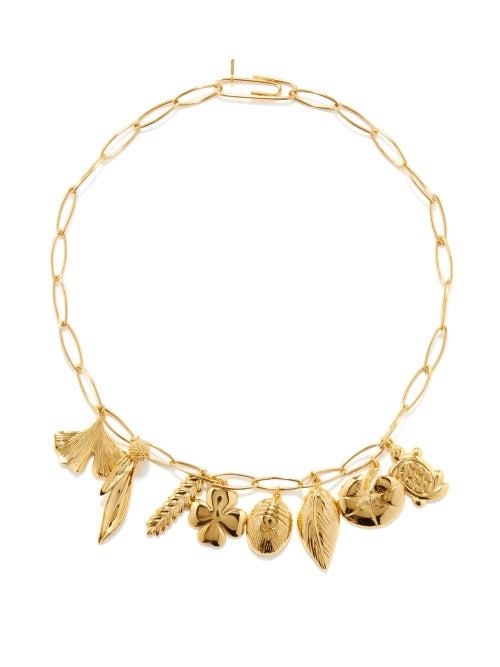 Aurlie Bidermann - Turtle-charm & 18kt Gold-dipped Charm Necklace - Womens - Gold