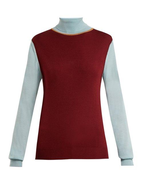 Matchesfashion.com Roksanda - Elsta Wool Roll Neck Sweater - Womens - Burgundy Multi