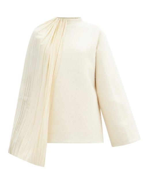 Matchesfashion.com Jil Sander - Draped Pliss-panel Cotton-blend Top - Womens - Ivory