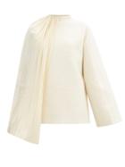 Matchesfashion.com Jil Sander - Draped Pliss-panel Cotton-blend Top - Womens - Ivory