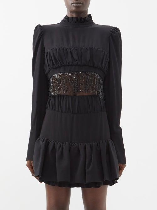 Paco Rabanne - Chainmail Fringed Crepe Cropped Top - Womens - Black