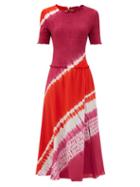 Matchesfashion.com Altuzarra - Ayumi Shirred Shibori-dyed Silk Midi Dress - Womens - Pink Print
