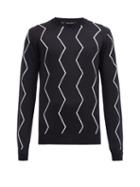 Matchesfashion.com Giorgio Armani - Zigzag-jacquard Wool-blend Sweater - Mens - Navy