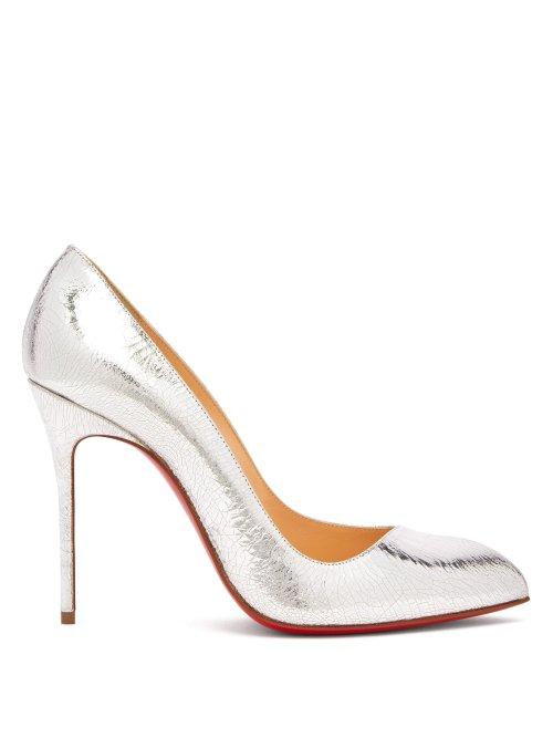 Matchesfashion.com Christian Louboutin - Corneille 100 Cracked Leather Pumps - Womens - Silver