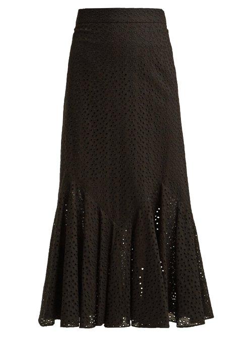 Matchesfashion.com Raey - Broderie Anglaise Fishtail Skirt - Womens - Black