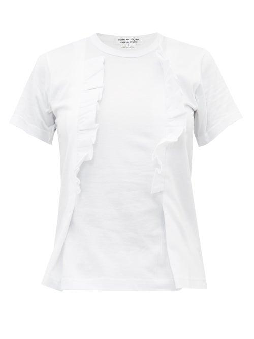 Matchesfashion.com Comme Des Garons Comme Des Garons - Ruffle Trim Cotton T Shirt - Womens - White