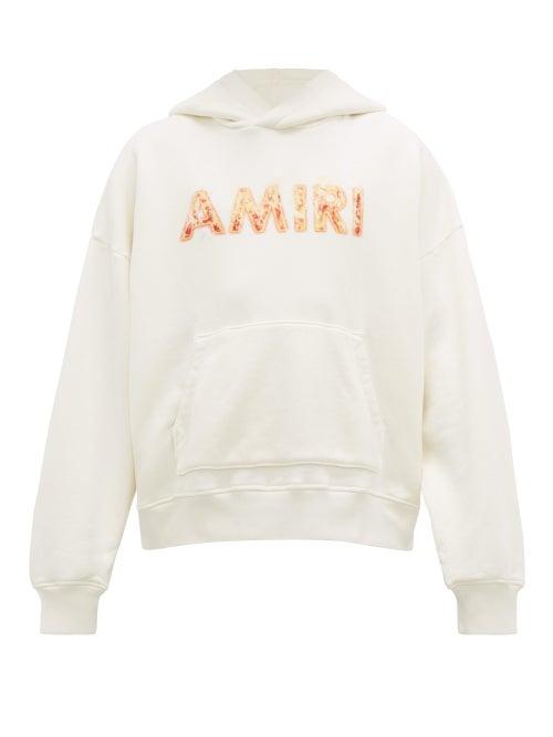 Matchesfashion.com Amiri - Flame Logo Print Cotton Hooded Sweatshirt - Mens - White