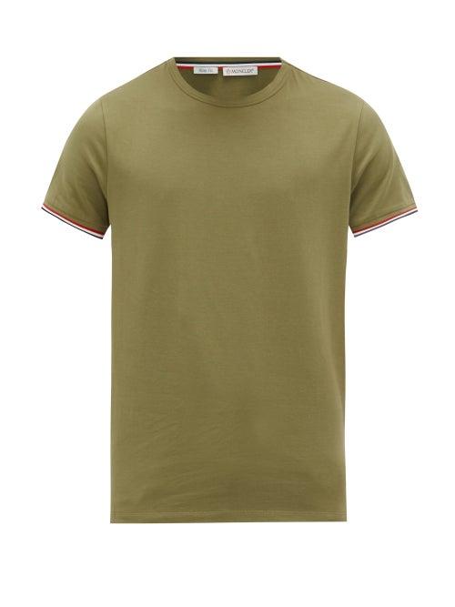 Matchesfashion.com Moncler - Logo-patch Tricolour-tipped Stretch-cotton T-shirt - Mens - Khaki
