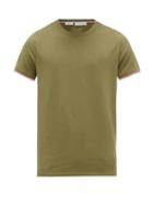 Matchesfashion.com Moncler - Logo-patch Tricolour-tipped Stretch-cotton T-shirt - Mens - Khaki