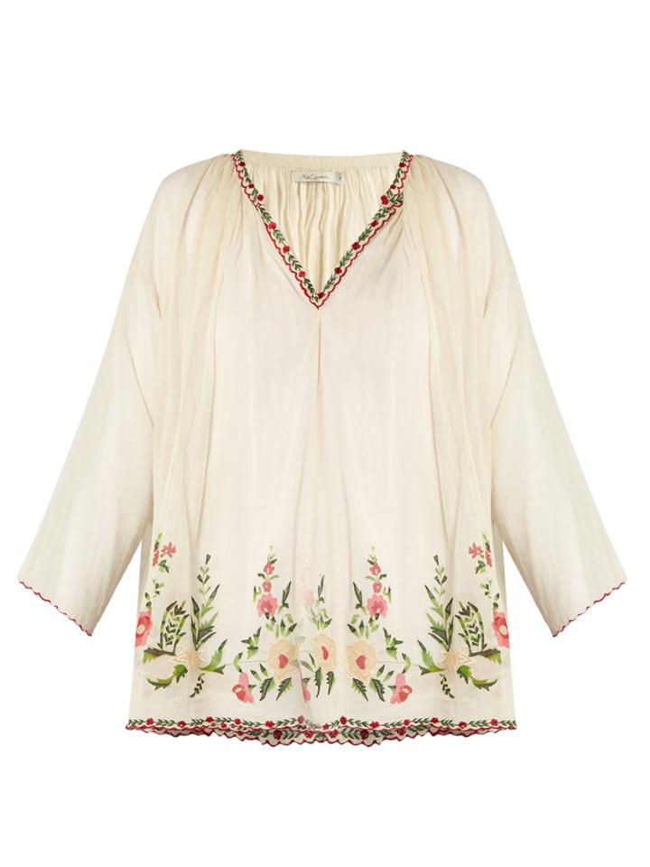 Mes Demoiselles Josepha Flower-embroidered Cotton Blouse