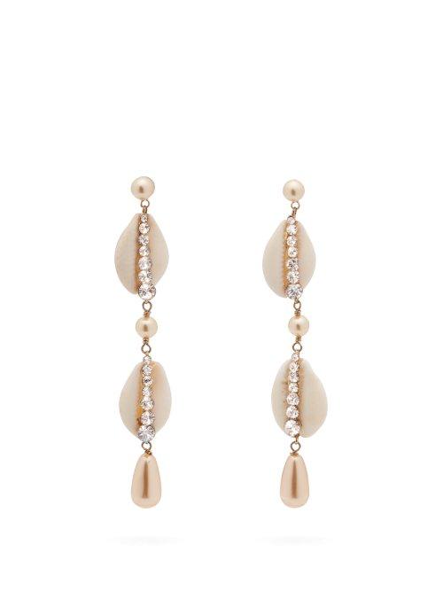 Matchesfashion.com Etro - Crystal Embellished Shell Earrings - Womens - White