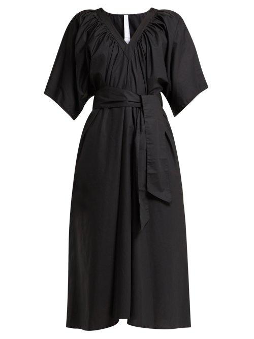 Matchesfashion.com Merlette - Lante Gathered V Neck Cotton Midi Dress - Womens - Black