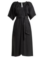 Matchesfashion.com Merlette - Lante Gathered V Neck Cotton Midi Dress - Womens - Black