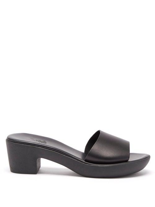 Ladies Shoes Ancient Greek Sandals - Katina Leather Heeled Sandals - Womens - Black