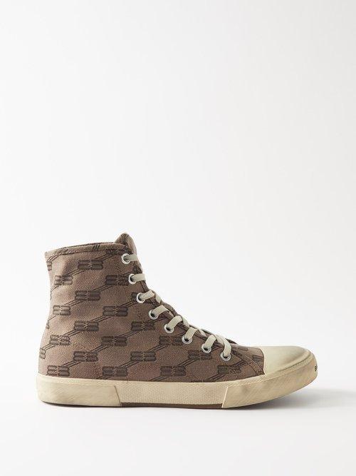 Balenciaga - Paris Bb Monogram Canvas High-top Trainers - Mens - Brown