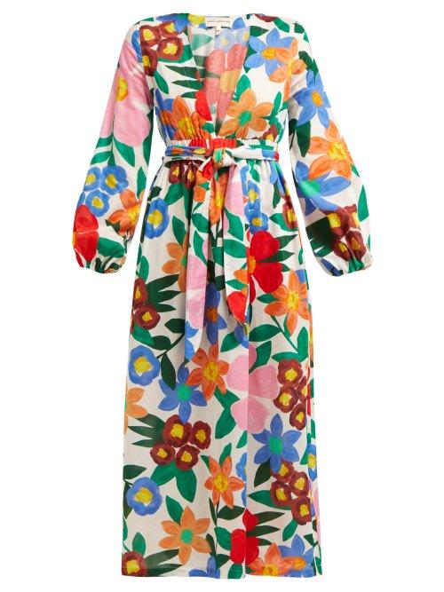 Matchesfashion.com Mara Hoffman - Luna Floral Print V Neck Maxi Dress - Womens - White Print