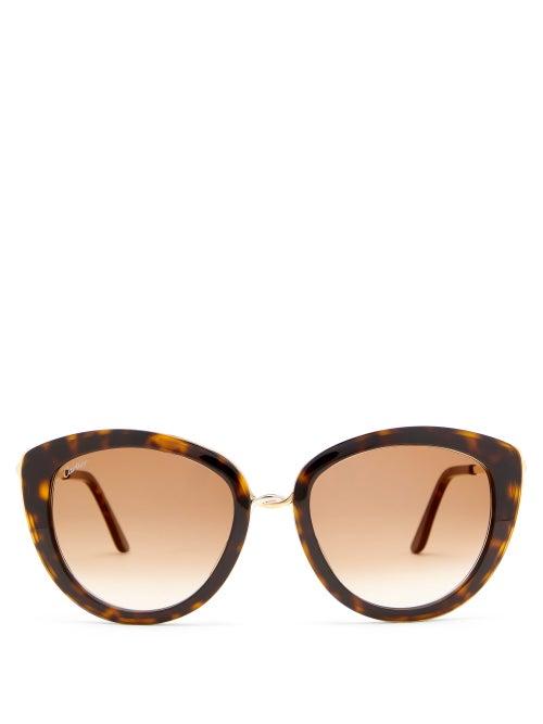 Matchesfashion.com Cartier Eyewear - Trinity Oversized Cat-eye Acetate Sunglasses - Womens - Tortoiseshell