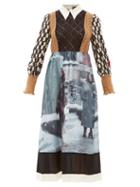 Matchesfashion.com Undercover - Knit Bodice Graphic Print Wool And Silk Dress - Womens - Black Multi