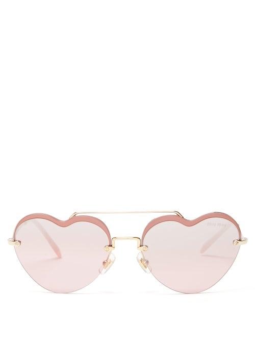Matchesfashion.com Miu Miu - Noir Heart Shaped Metal Sunglasses - Womens - Pink