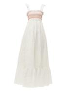 Matchesfashion.com Zimmermann - Goldie Embroidered Smocked Linen Maxi Dress - Womens - White