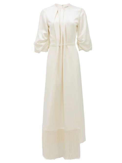 Matchesfashion.com Gabriela Hearst - Hestia Fringed-hem Silk-satin Midi Dress - Womens - Ivory