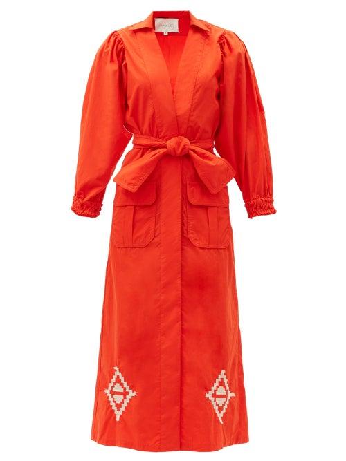 Matchesfashion.com Johanna Ortiz - Amazon Flavor Embroidered Cotton-poplin Dress - Womens - Red