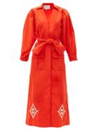 Matchesfashion.com Johanna Ortiz - Amazon Flavor Embroidered Cotton-poplin Dress - Womens - Red