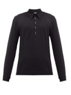 Matchesfashion.com Lemaire - Cotton-jersey Long-sleeved Polo Shirt - Mens - Black