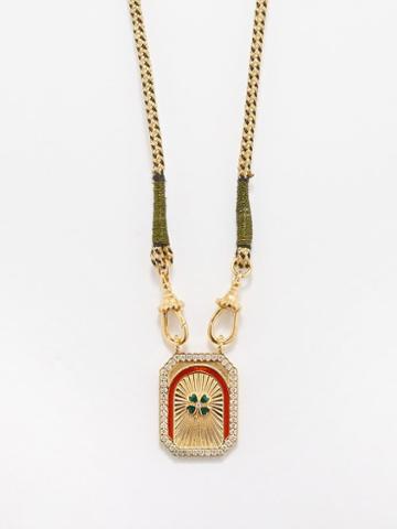 Marie Lichtenberg - Clover Mini Diamond & 18kt Gold Scapular Necklace - Womens - Gold Multi