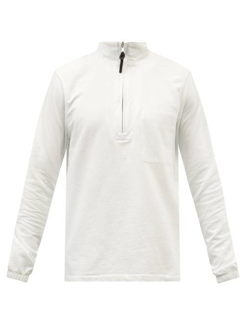 Albam - Zip-neck Cotton-jersey Sweatshirt - Mens - Light Blue