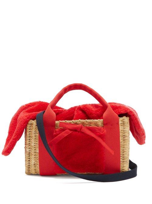 Matchesfashion.com Muu - Manon Shearling And Woven Straw Bag - Womens - Red