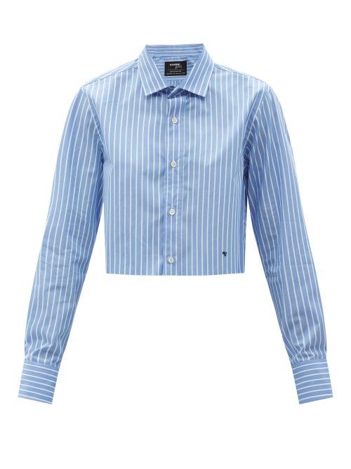 Ladies Lingerie Hommegirls - Cropped Striped Cotton-poplin Shirt - Womens - Blue Stripe