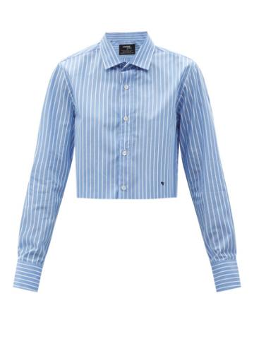 Ladies Lingerie Hommegirls - Cropped Striped Cotton-poplin Shirt - Womens - Blue Stripe