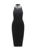 Balmain - Faux Pearl-embellished Ribbed-jersey Midi Dress - Womens - Black