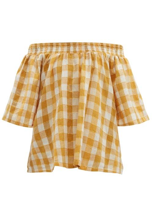 Matchesfashion.com Ace & Jig - Marisol Ruched Neck Cotton Blend Top - Womens - Yellow