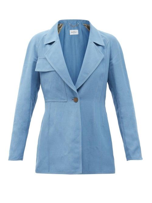 Matchesfashion.com Salvatore Ferragamo - Patch Pocket Gabardine Suit Jacket - Womens - Light Blue