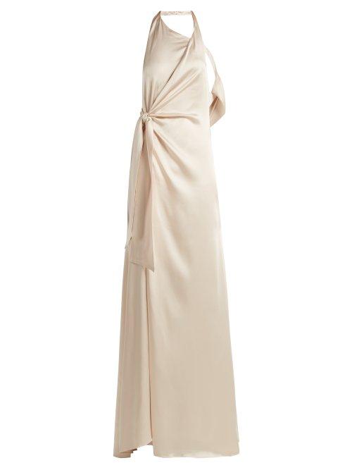 Matchesfashion.com Jonathan Simkhai - Halterneck Satin Gown - Womens - Nude