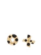 Matchesfashion.com Retrouvai - Polka Dot Xo Onyx & 14kt Gold Earrings - Womens - Gold